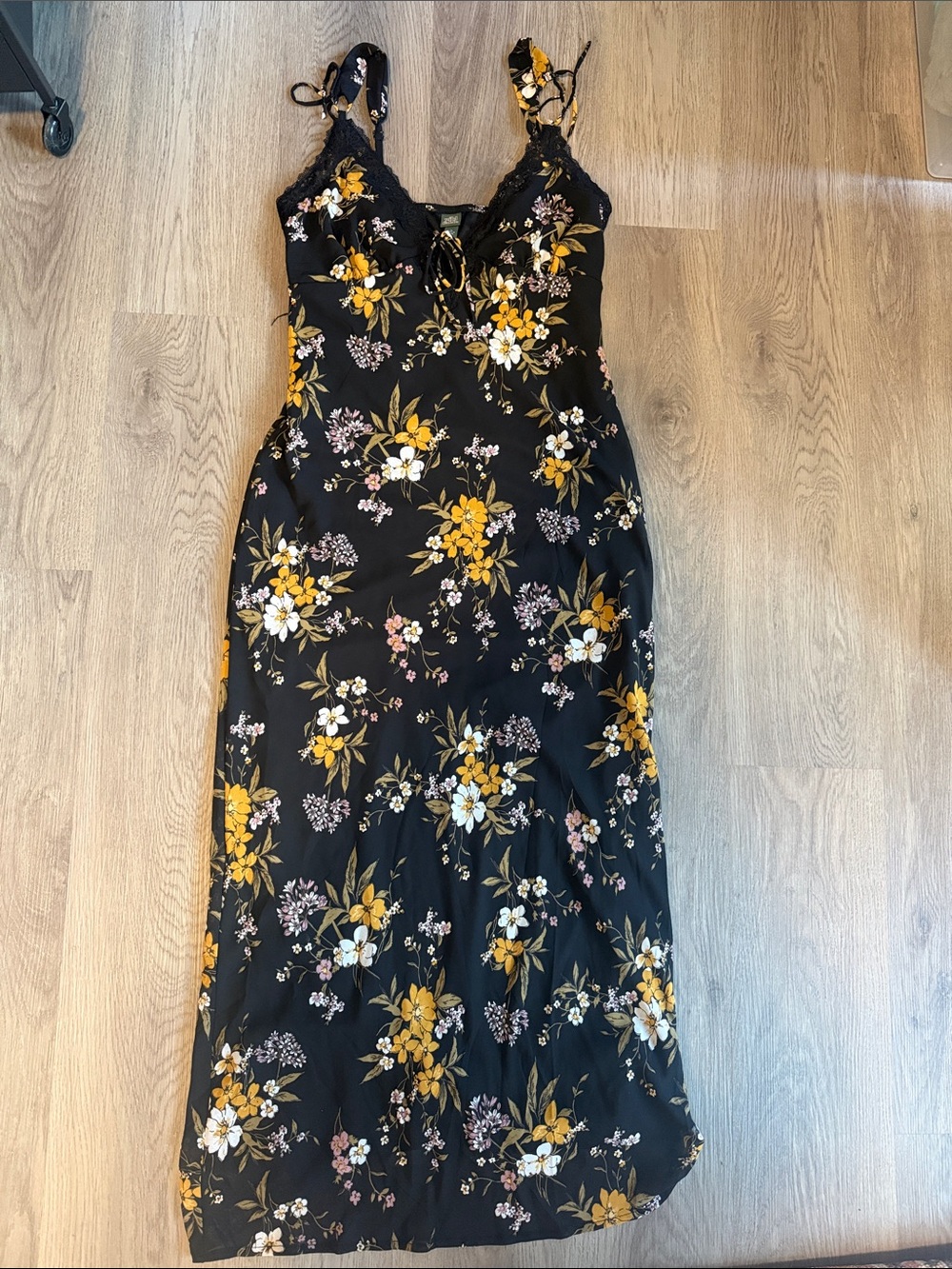 wild fable Black Floral Maxi Dress with Yellow & White Blooms